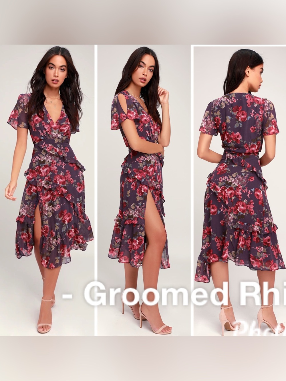 Lulus Pick Me Up Purple Floral Ruffle Midi Dress Size M